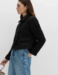 Tweed Textured Collared Jacket with Wool