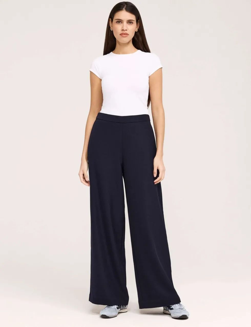 Twill Elasticated Waist Wide Leg Trousers