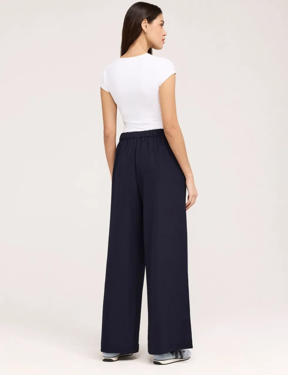 Twill Elasticated Waist Wide Leg Trousers