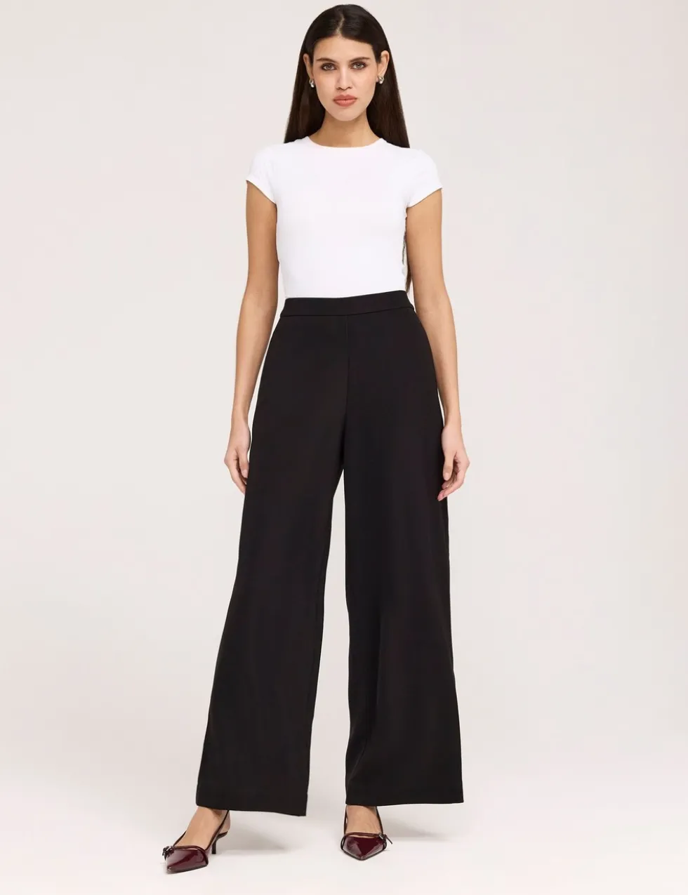 Twill Elasticated Waist Wide Leg Trousers