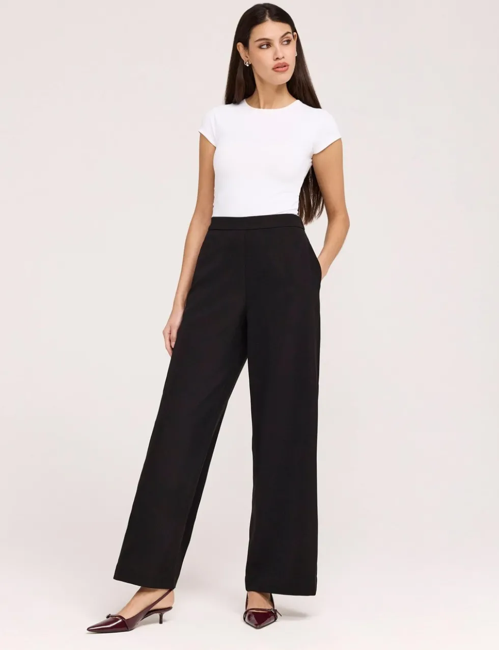 Twill Elasticated Waist Wide Leg Trousers