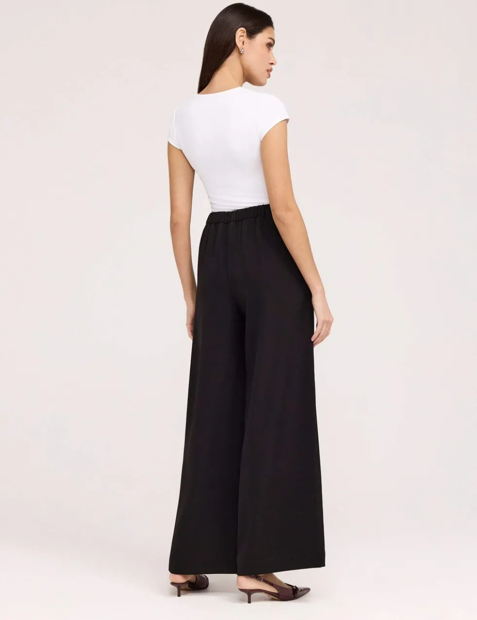 Twill Elasticated Waist Wide Leg Trousers