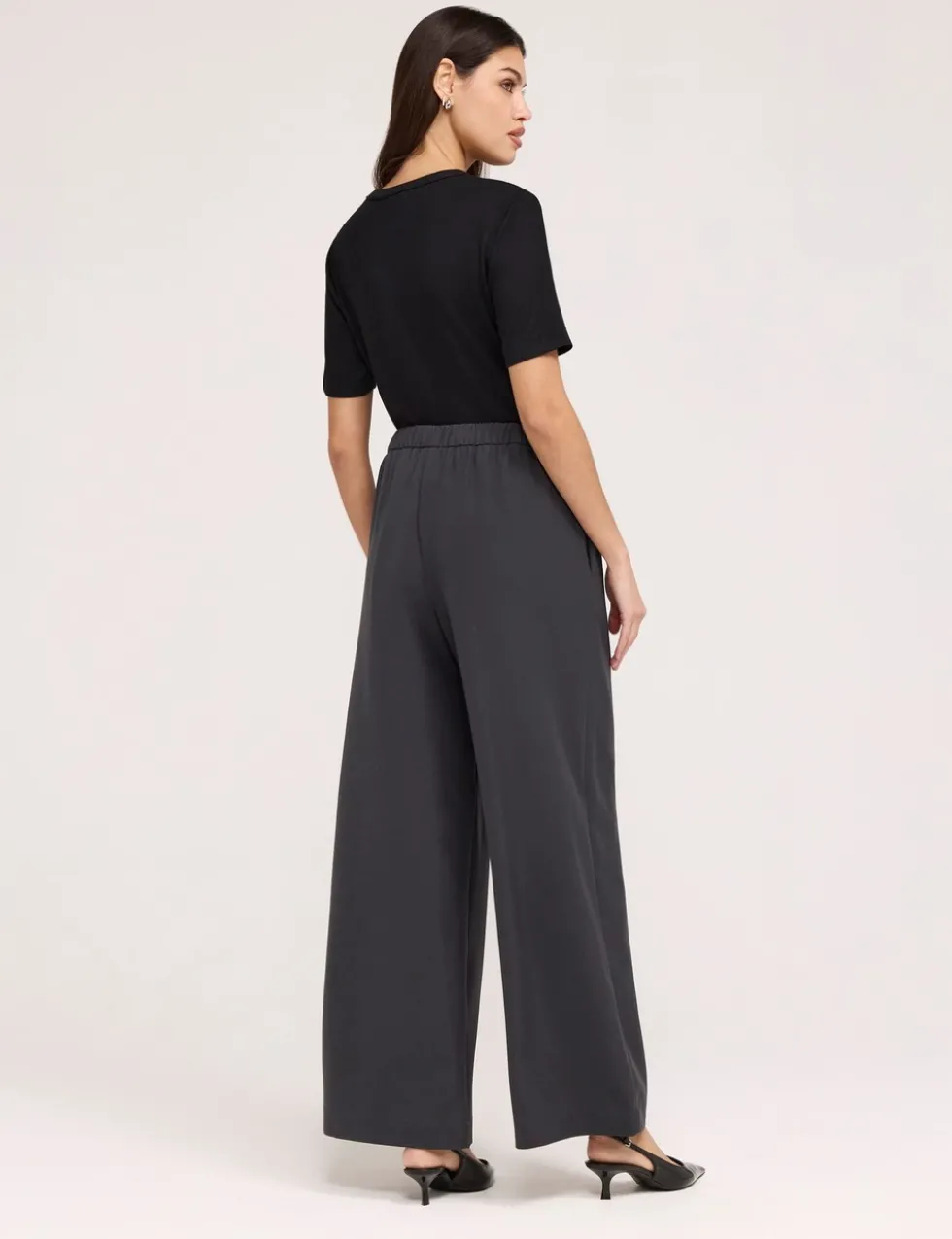 Twill Elasticated Waist Wide Leg Trousers