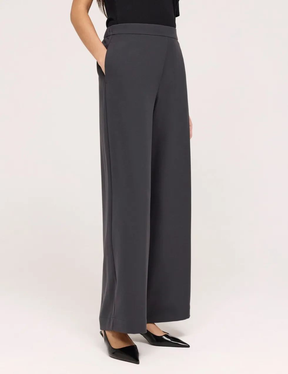 Twill Elasticated Waist Wide Leg Trousers