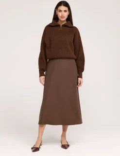 Twill Midi A-Line Skirt