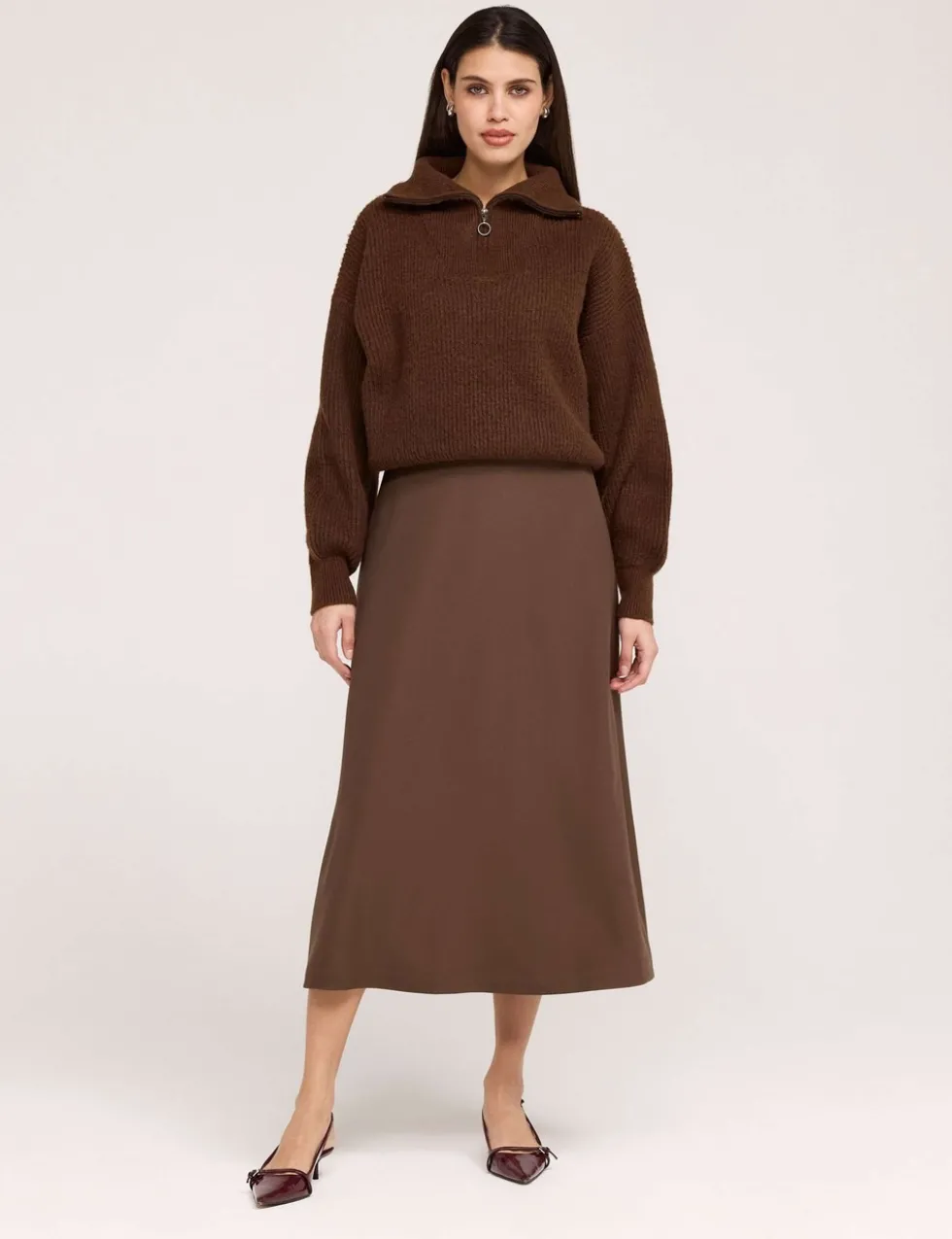 Twill Midi A-Line Skirt