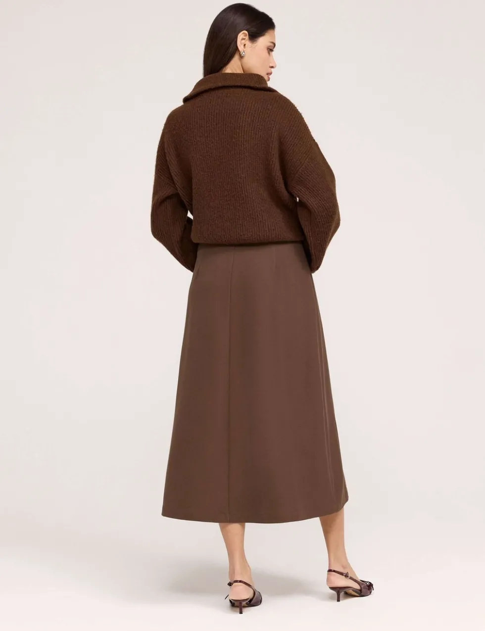 Twill Midi A-Line Skirt
