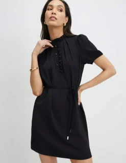 Twill Workwear High Neck Mini Shift Dress