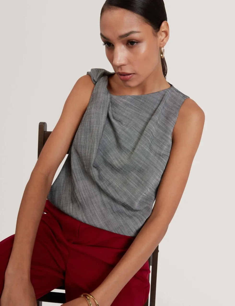 Twist Detail Cowl Neck Top