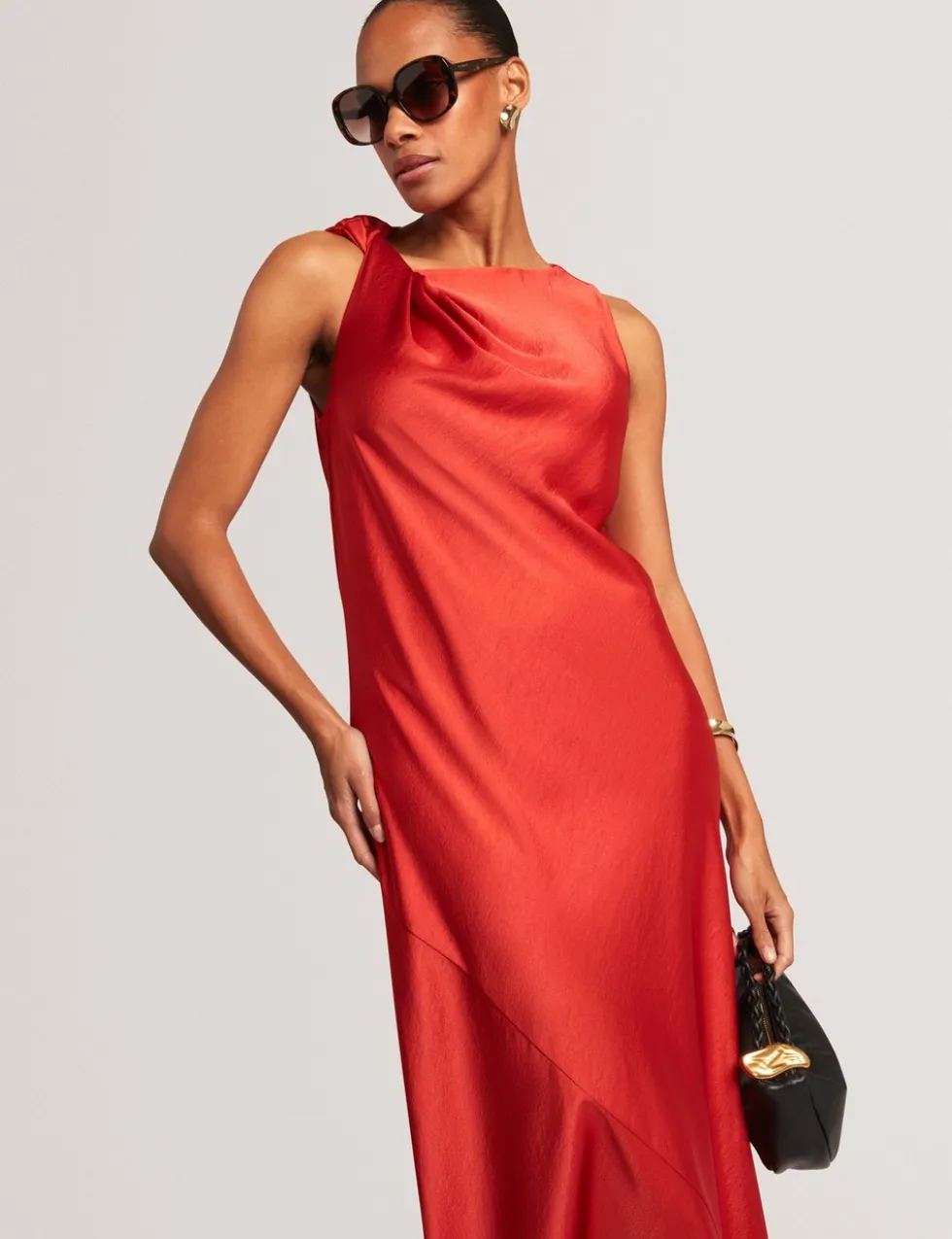 Twist Shoulder Midi Slip Dress