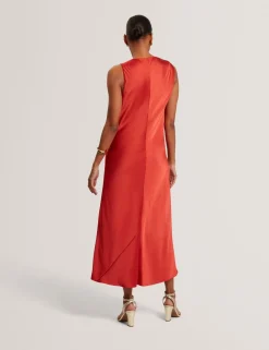 Twist Shoulder Midi Slip Dress