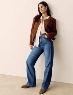 Two Tone High Waisted Straight Leg Jeans