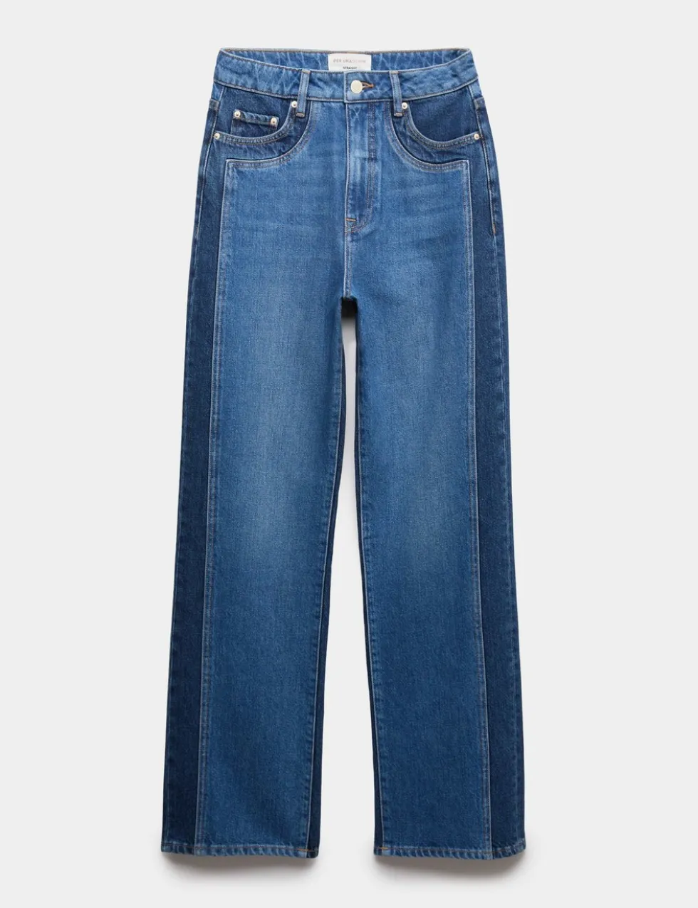 Two Tone High Waisted Straight Leg Jeans