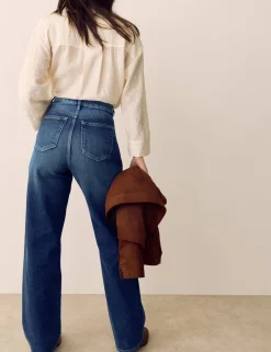 Two Tone High Waisted Straight Leg Jeans