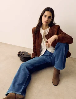 Two Tone High Waisted Straight Leg Jeans