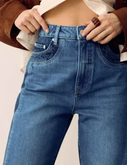 Two Tone High Waisted Straight Leg Jeans
