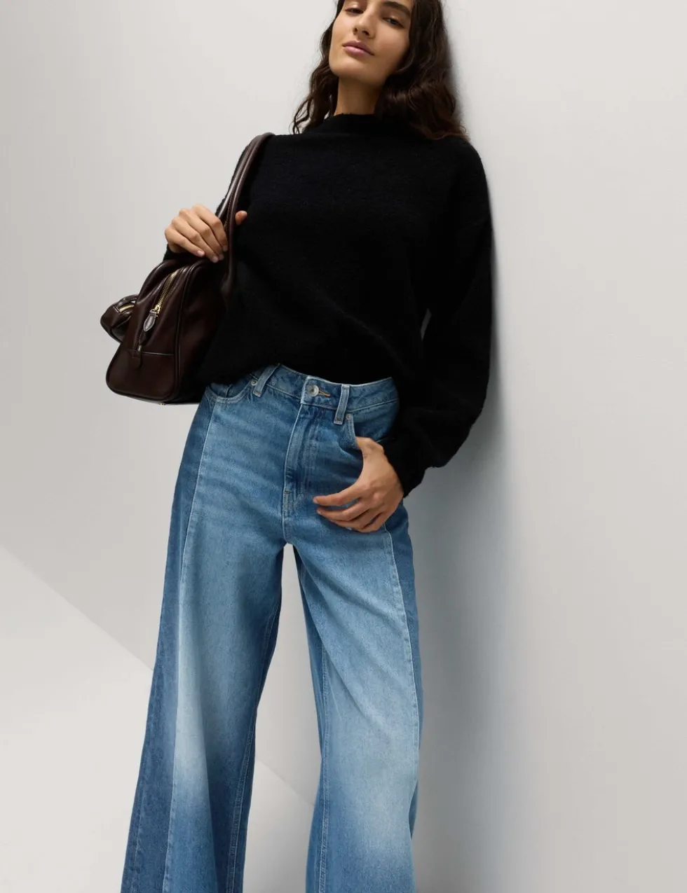 Two Toned Slouchy Wide Leg Jeans