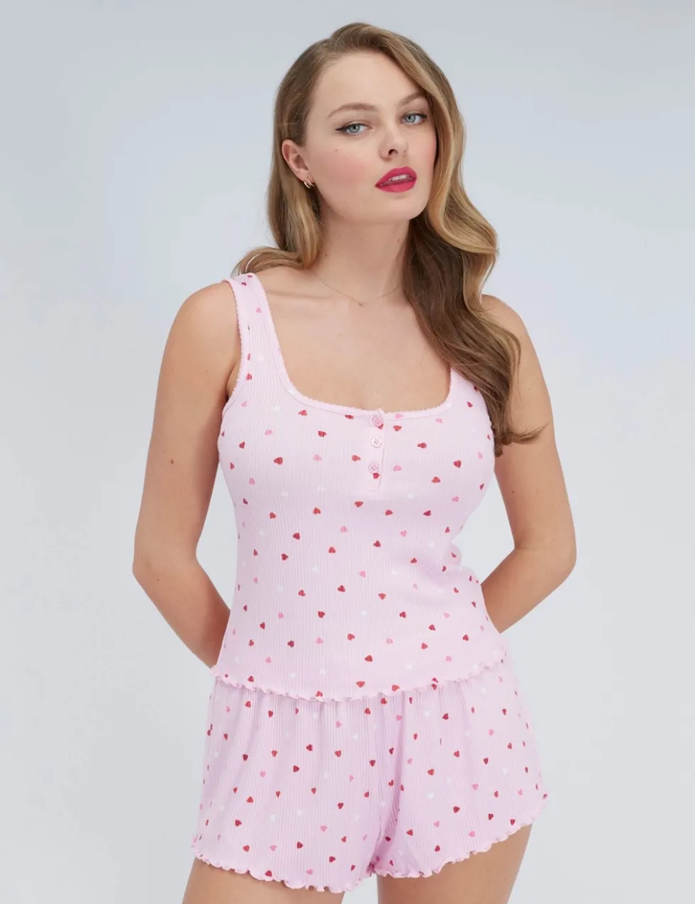 Valentines Ribbed Heart Print Shortie Set