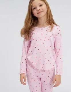 Valentines Ribbed Heart Print Pyjamas (2-12 Yrs)
