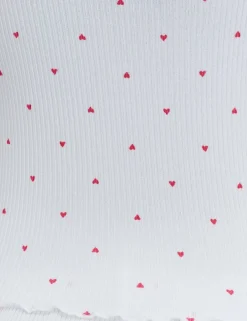 Valentines Ribbed Heart Print Lace Trim Pyjama Set