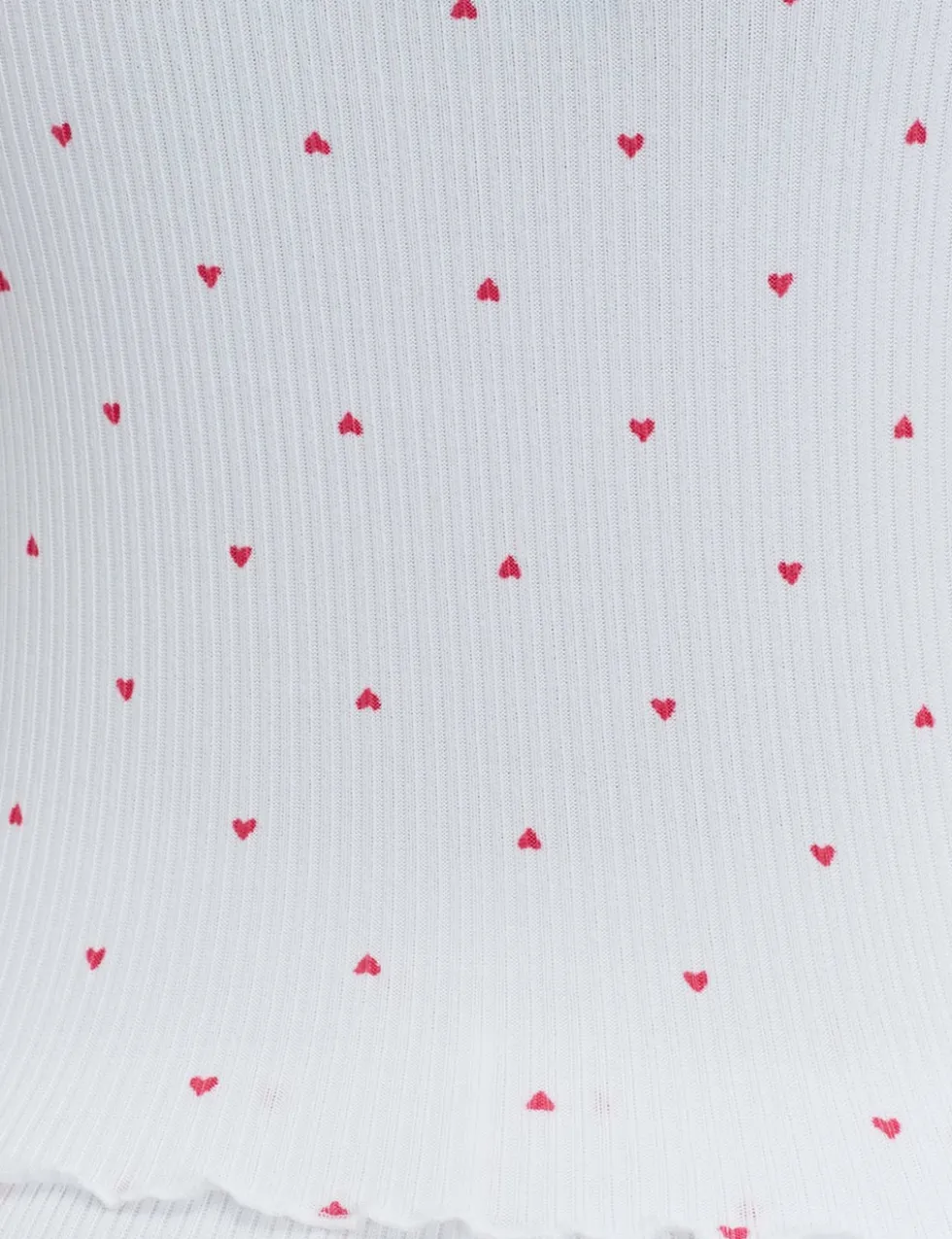 Valentines Ribbed Heart Print Lace Trim Pyjama Set