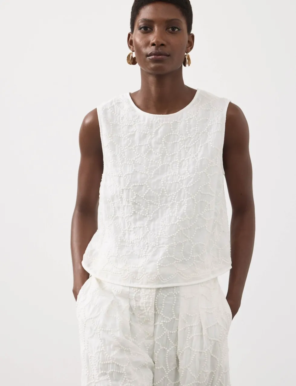 Viscose Rich Embroidered Shell Top