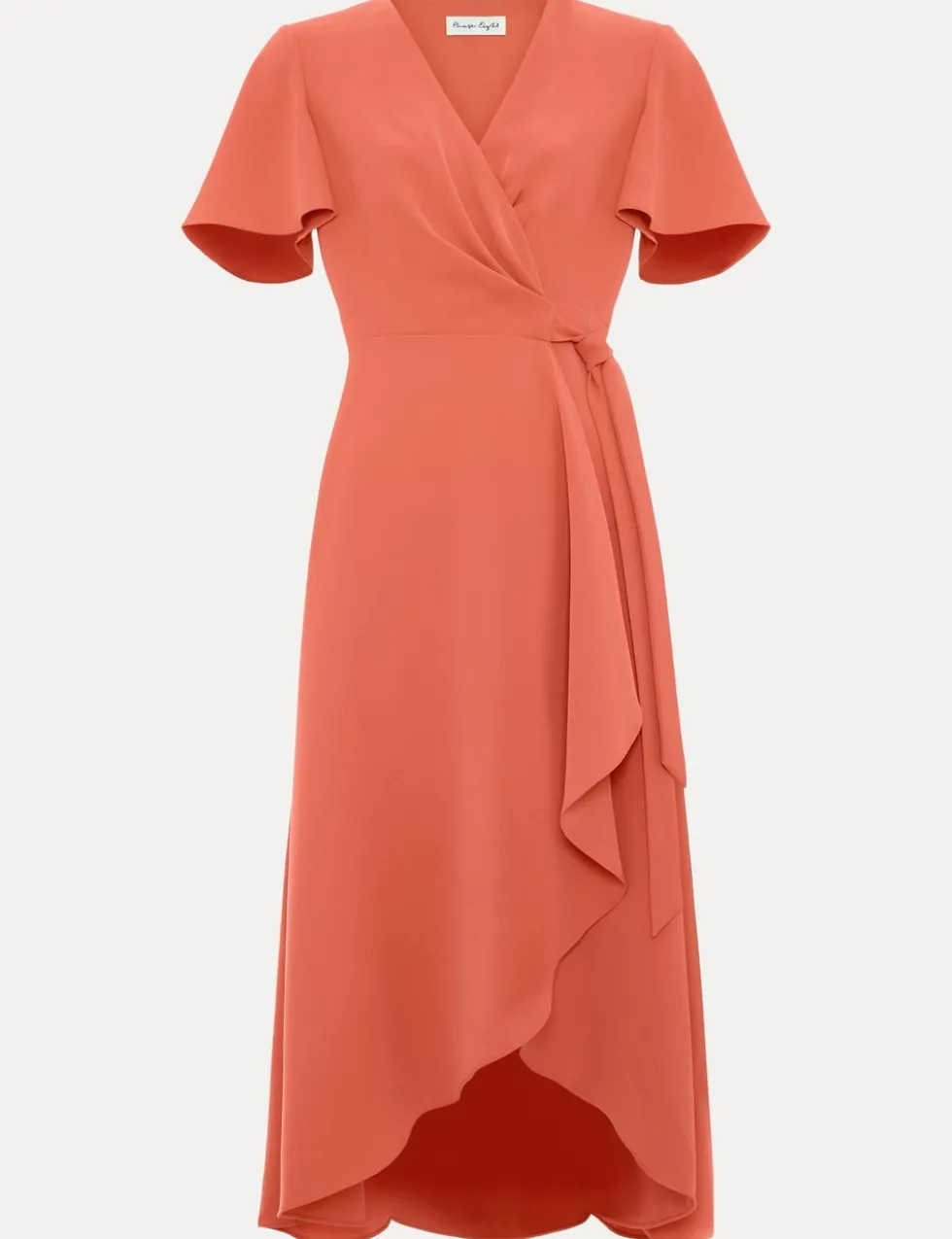 V-Neck Angel Sleeve Midi Wrap Dress