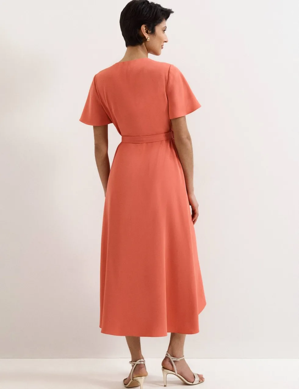 V-Neck Angel Sleeve Midi Wrap Dress