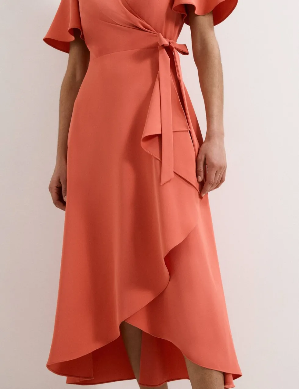 V-Neck Angel Sleeve Midi Wrap Dress