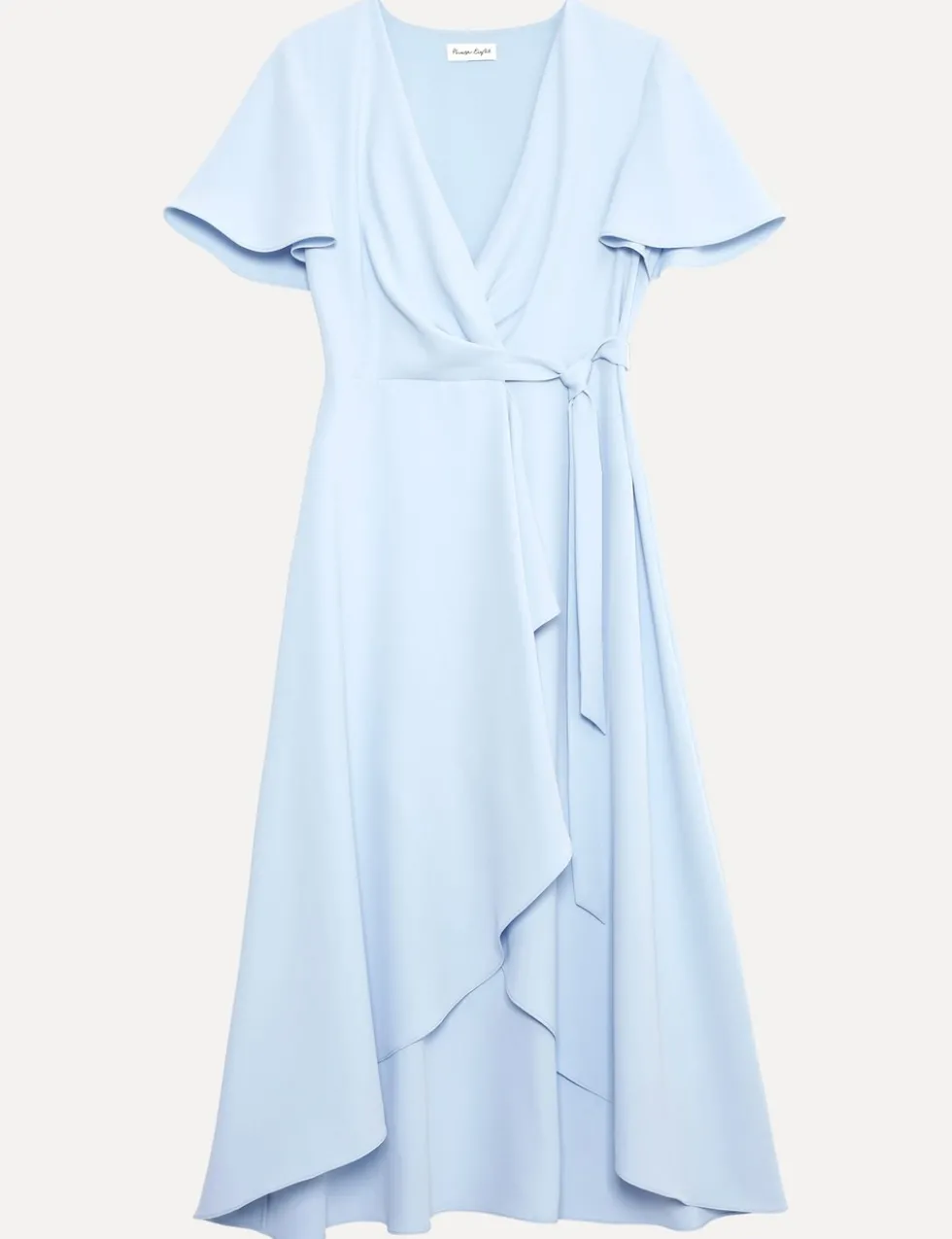 V-Neck Angel Sleeve Midi Wrap Dress