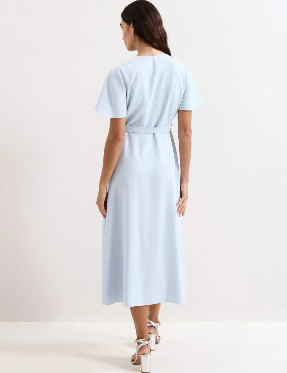 V-Neck Angel Sleeve Midi Wrap Dress
