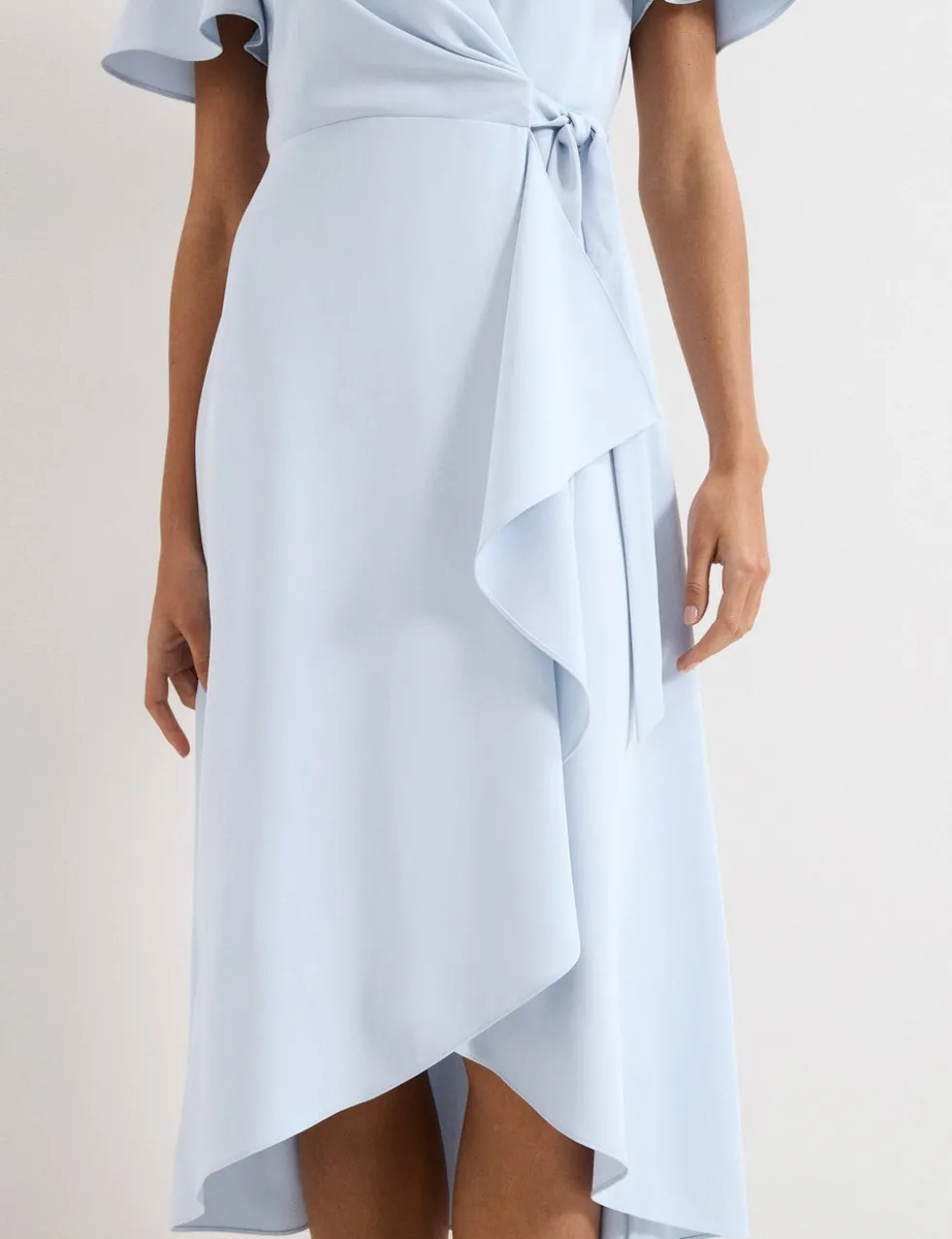 V-Neck Angel Sleeve Midi Wrap Dress