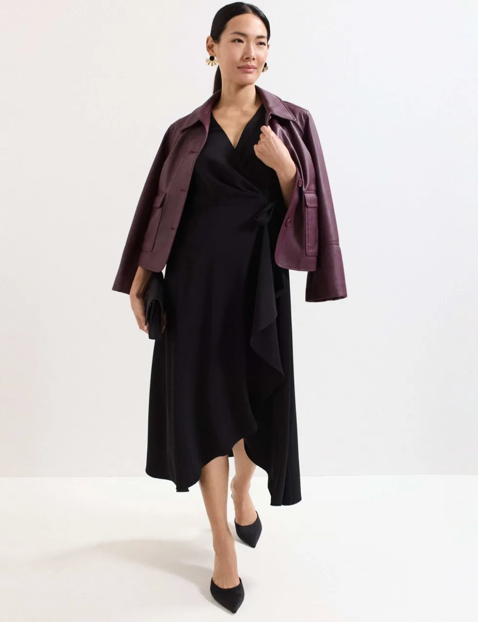 V-Neck Angel Sleeve Midi Wrap Dress