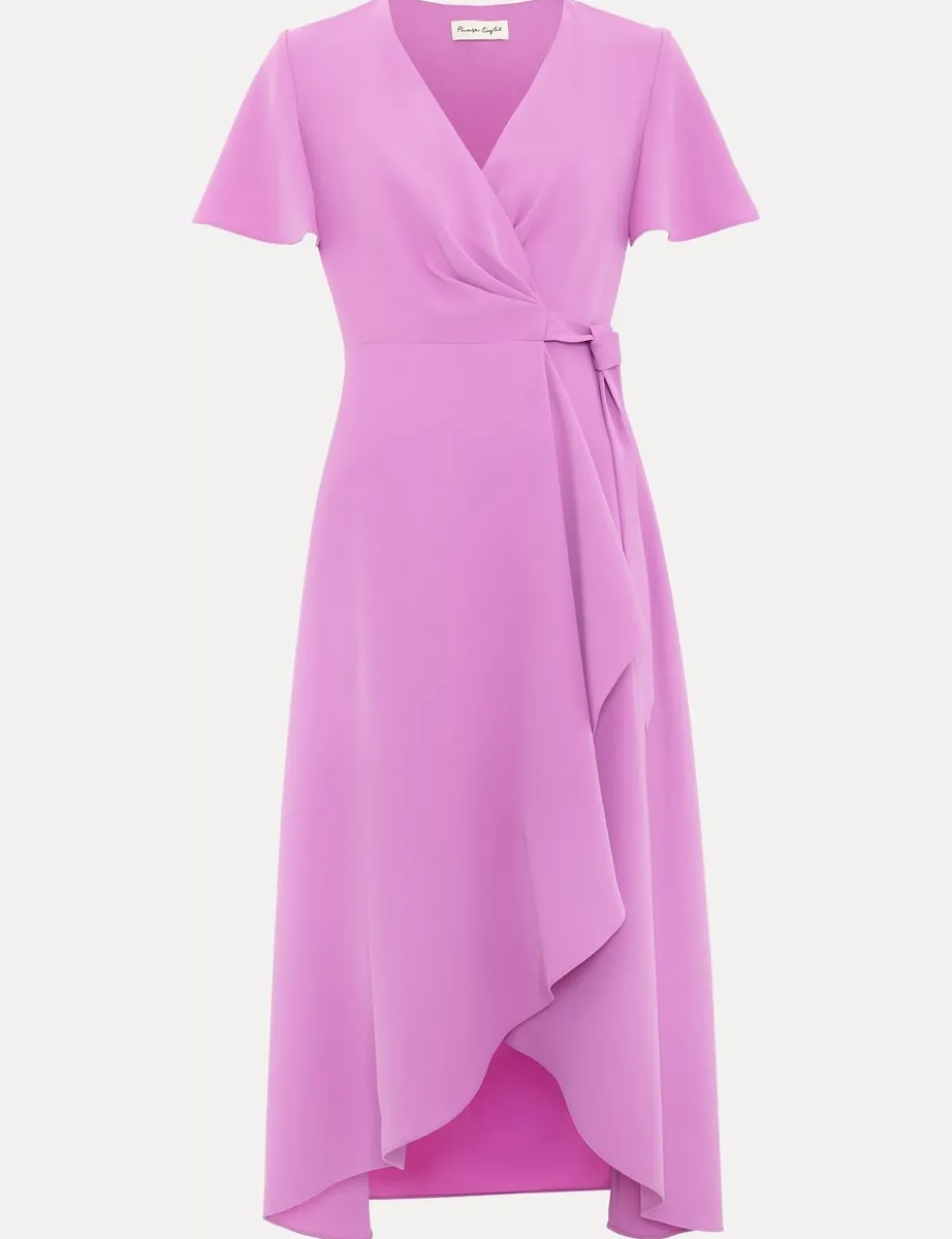V-Neck Angel Sleeve Midi Wrap Dress
