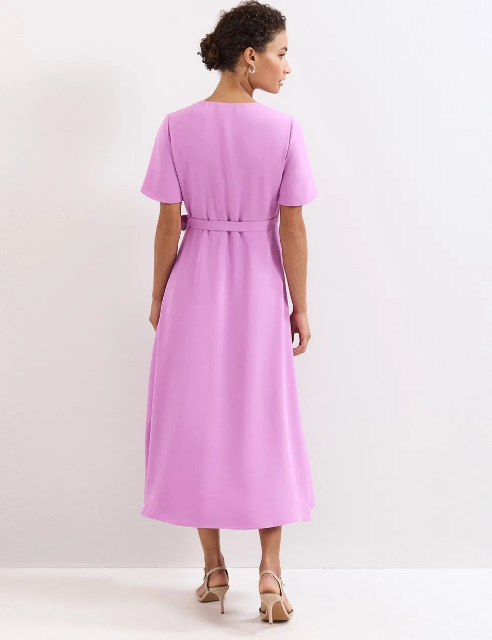 V-Neck Angel Sleeve Midi Wrap Dress