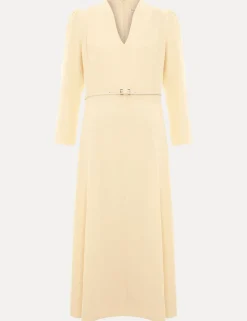 V-Neck Belted Midi Skater Dress