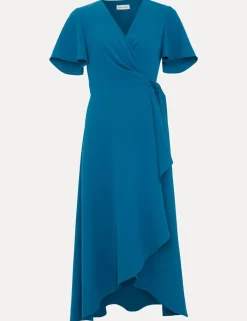 V-Neck Belted Midi Wrap Dress