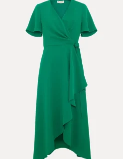 V-Neck Belted Midi Wrap Dress
