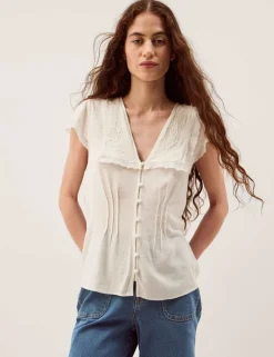 V-Neck Blouse with Linen
