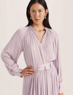 V-Neck Blouson Sleeve Blouse