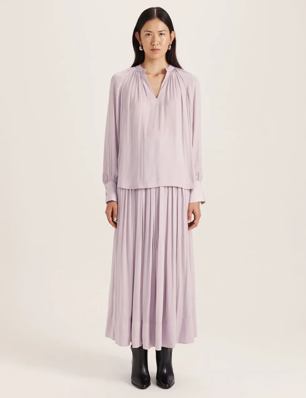 V-Neck Blouson Sleeve Blouse