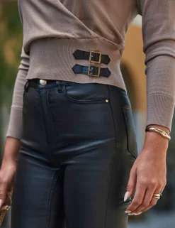 V-Neck Buckle Detail Wrap Front Jumper