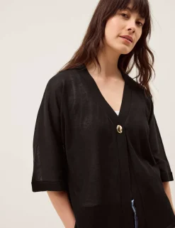 V-Neck Button Detail Short Sleeve Cardigan