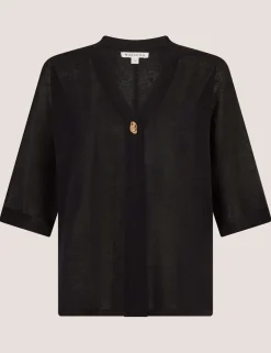 V-Neck Button Detail Short Sleeve Cardigan