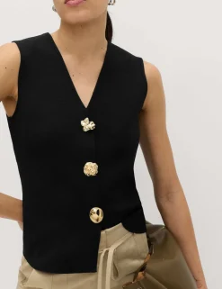 V-Neck Button Front Knitted Waistcoat