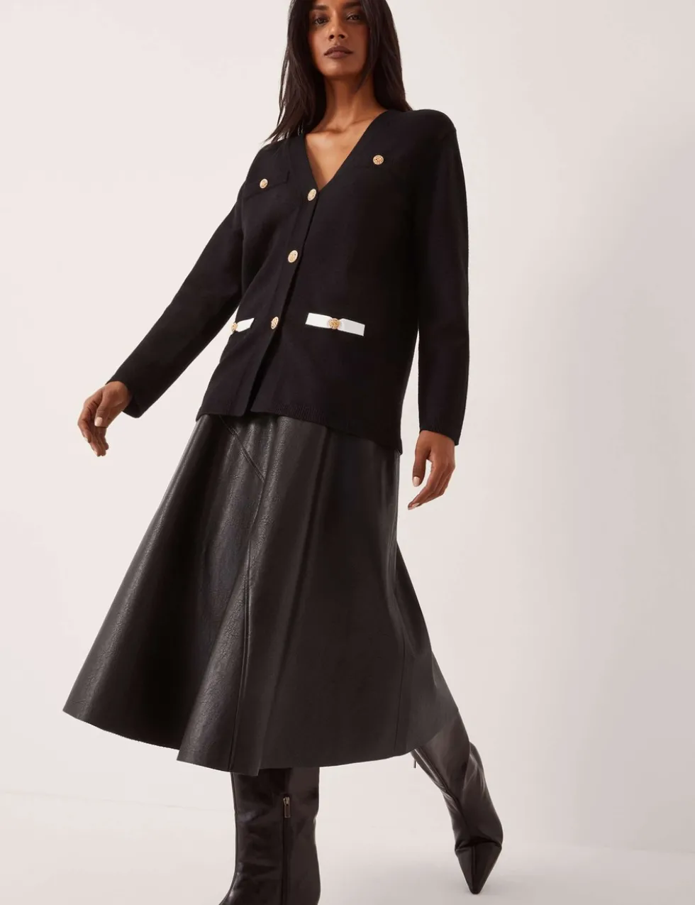 V-Neck Button Front Longline Cardigan
