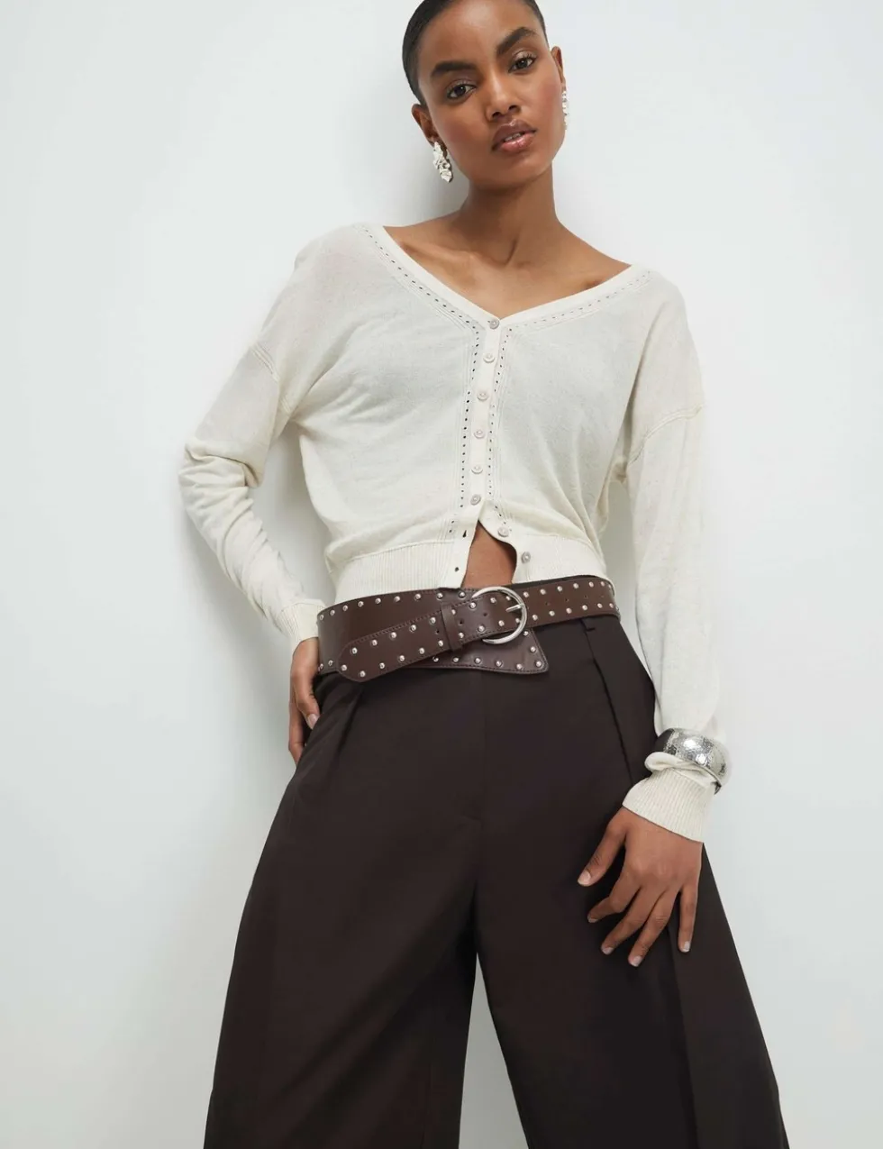 V-Neck Button Through Cardigan with Linen