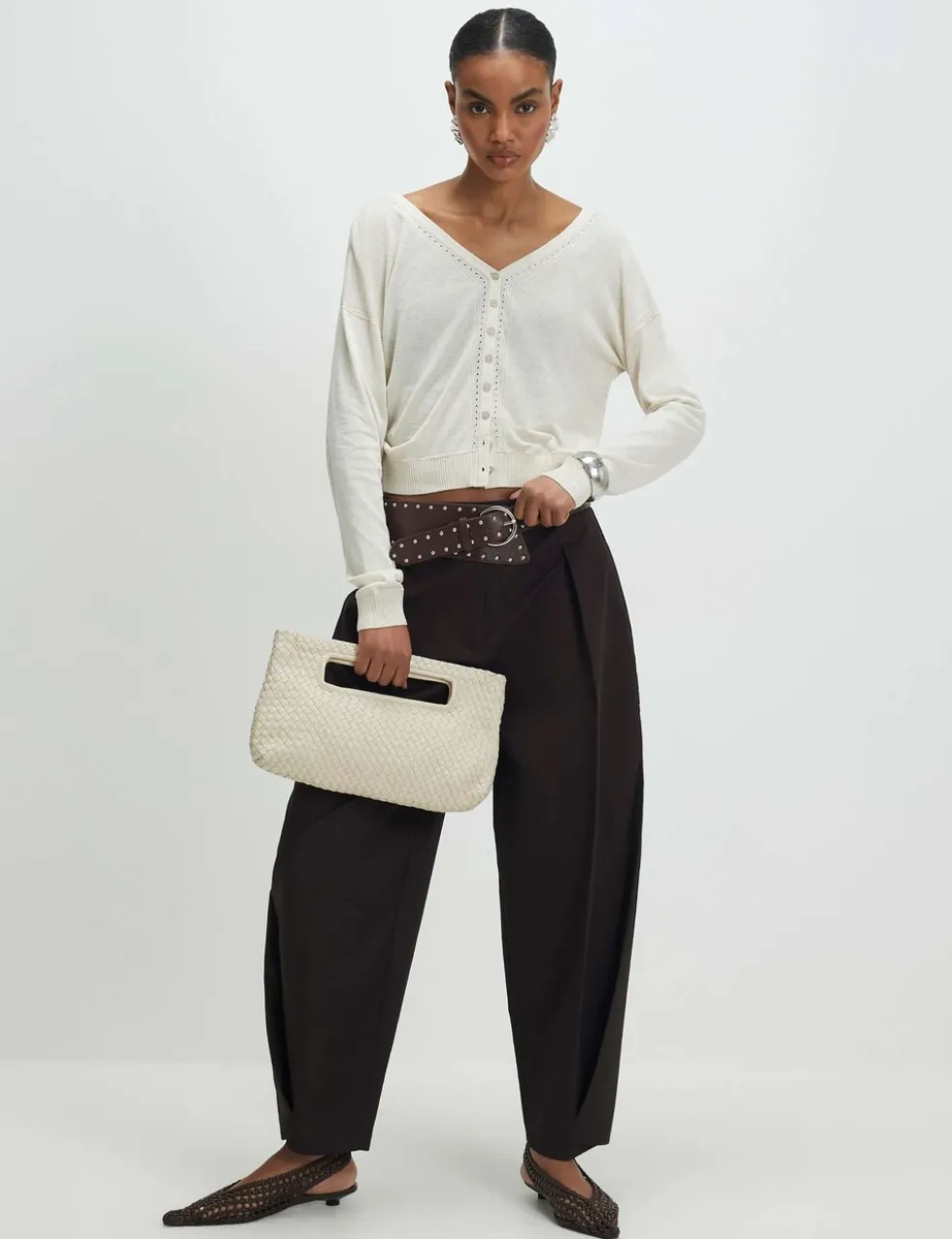 V-Neck Button Through Cardigan with Linen