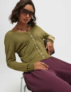 V-Neck Button Through Cardigan with Linen