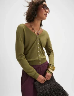 V-Neck Button Through Cardigan with Linen